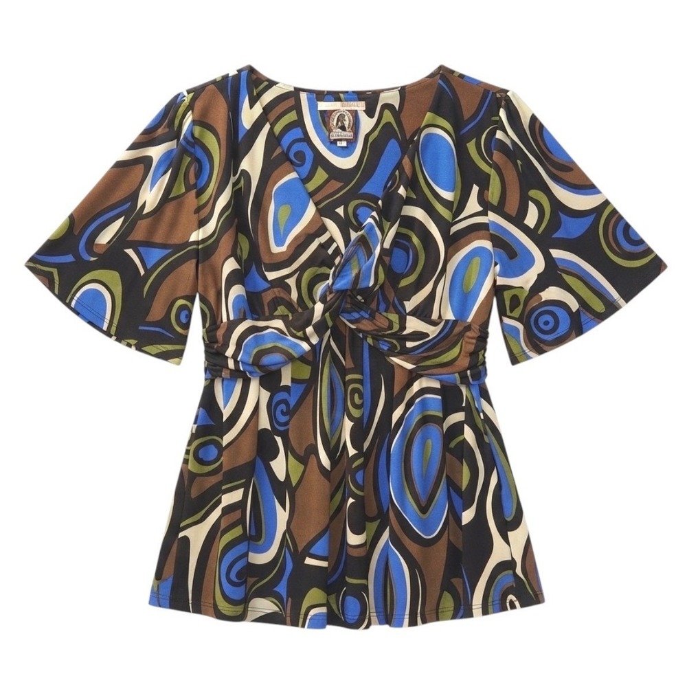Olivia Harper Women's Multicolored Blue Green Brown Blouse Size 2 - Picture 1 of 6